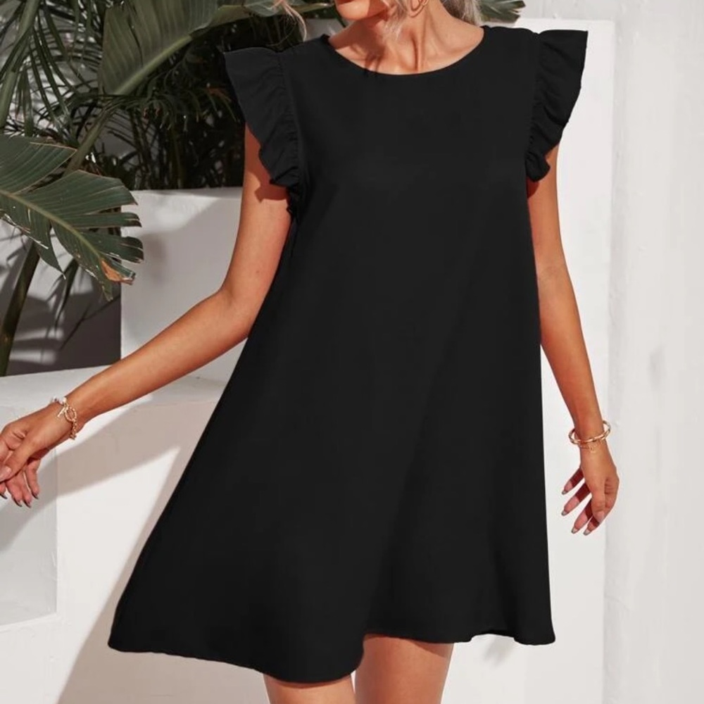 Ruffle sleeve tunic smock dress boho royal blue - Picture 5 of 8